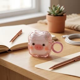 Roze transparant hoesje voor oordopjes dames met varkentje print geschikt voor AirPods 4 siliconen soft case beschermhoes met clip — thumbnail 3