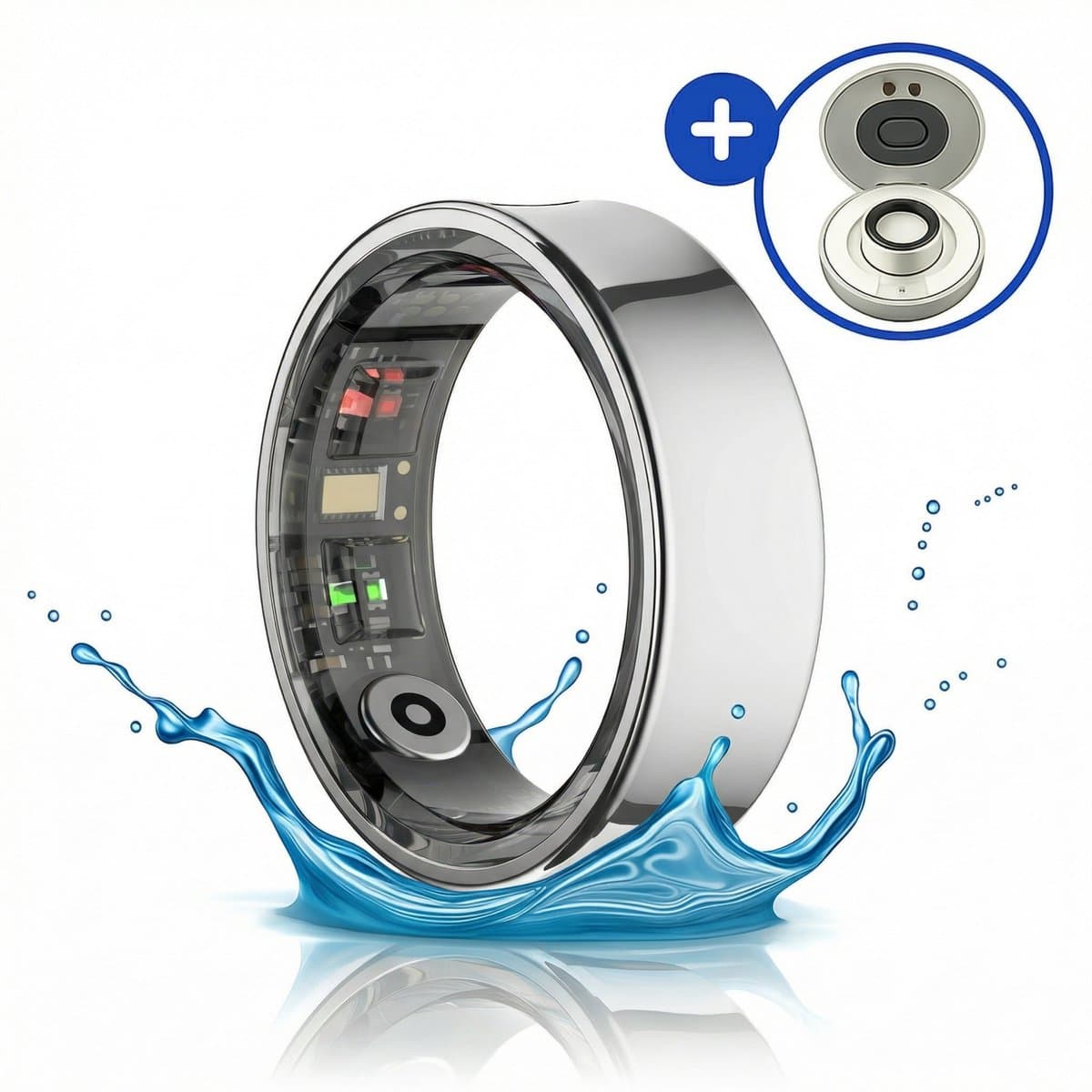 SyncGear Smart Ring - Slimme Ring voor Heren & Dames Met Oplaadcase – Menstruatiecyclus - Activity Tracker - SpO2 - Stappenteller - Hartslagmeter - Nederlandse App - Maat 7 (Europese Maat 54) - Kleur: Zilver — afbeelding 1