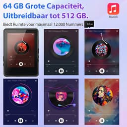 64GB MP3 Speler met Bluetooth 5.3 - 2.4 Inch Full Touchscreen - HiFi Geluid - FM Radio en Recorder - One-Tap Mute Toets - Uitbreidbaar tot 512GB - Inclusief Bedrade Headset — thumbnail 4