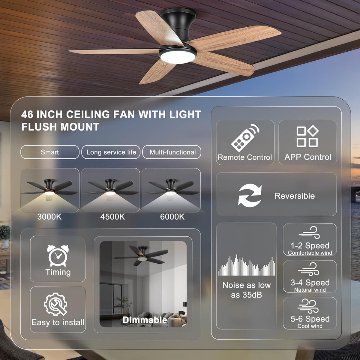 Dimbare Inbouw Plafondventilator met Afstandsbediening en Verlichting - Ideaal voor Slaapkamer, Keuken en Woonkamer — afbeelding 1