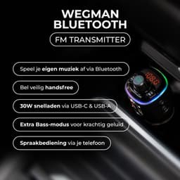 Wegman Bluetooth FM Transmitter + Telefoonhouder Auto met Zuignap voor Dashboard en Raam - Handsfree Bellen Auto Carkit - 30W USB-C Autolader - Auto Accessories - Compleet Pakket — thumbnail 3