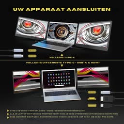Florixa® Professionele Portable Monitor Pro 2024 - Inclusief Beschermhoes en Kabels - Krachtige Laptop Scherm Uitbreider - Zwart - ‎36cm x 21cm x 4cm — thumbnail 2