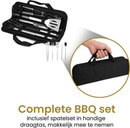 Alora Houtskool Barbecue - Inclusief Spatelset - Geïntegreerde Thermometer, Warmhoudrek, Asopvangbak & Zijtafel - BBQ op Wielen - met Deksel - Zwart — thumbnail 4