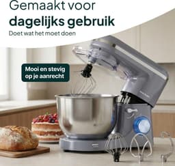 Keukenmachine - Keukenrobot mixer - Grote bereidingen - Krachtige 2000W motor - 387 x 238 cm - Grijs — thumbnail 5