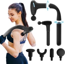 Massagepistool - Spierontspanning - Herstel na sport - 3-in-1 afneembaar ontwerp - 4 massagekoppen - Zwart — thumbnail 1
