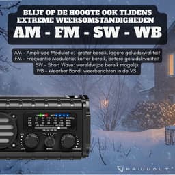 RAWVOLT® - NIEUW - Noodradio SW20K - 20000mAh Li-ion Accu - Solar Opwindbaar - Powerbank, Zaklamp, SOS Alarm & Leeslamp - 2026 model voor indoor, outdoor en in noodpakket - incl. Multi-Function Survival Armband - Cosmos Black — thumbnail 3