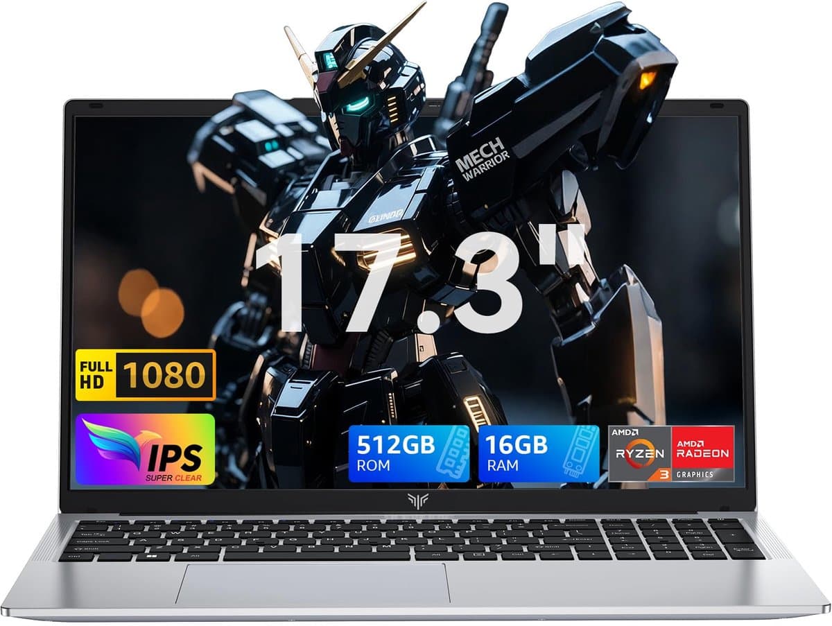 Acemagic AX17Pro IPS Full HD Laptop - 17,3 inch - Ryzen 4300U processor tot 3,7 GHz - 16GB DDR4 RAM 512 GB SSD - Windows 11 Pro - WiFi 5 - BT5.0 - Zilver — afbeelding 1