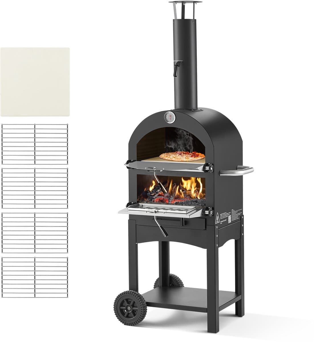 VEVOR Pizzaoven 12 Inch Pelletoven, 2-Laags Houtgestookte Pizzaoven, Houtgestookte Buitenoven met 2 Afneembare Wielen, Pizzamaker met Een Maximale Temperatuur van 540 °C voor Grillen — afbeelding 1
