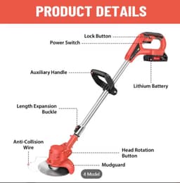 Machine ALLEEN 21V Grasmaaier Draadloze Grastrimmer Telescopisch Lichtgewicht Onkruidtrimmer 1500mAh Accu Elektrische Tuintrimmer — thumbnail 4