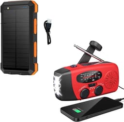 Noodradio Solar Opwindbaar en Batterij - Noodpakket - Draagbare Survival Radio - Inclusief 10.000 mAh Solar Powerbank - Powerbank Zonneenergie - Bouwradio - Zaklamp - Rood — thumbnail 1