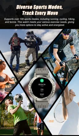 Knobbout 1.46” Scherm (3.7cm) Sportieve Smartwatch met LED Zaklamp – Bluetooth Bellen – HD Touchscreen (360×360) – 100+ Sportmodi – Hartslag, Bloeddruk & SpO₂ – IP68 Waterdicht – Muziekbediening – Android & iOS - Grijs — thumbnail 2