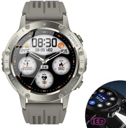 Knobbout 1.46” Scherm (3.7cm) Sportieve Smartwatch met LED Zaklamp – Bluetooth Bellen – HD Touchscreen (360×360) – 100+ Sportmodi – Hartslag, Bloeddruk & SpO₂ – IP68 Waterdicht – Muziekbediening – Android & iOS - Grijs — thumbnail 1