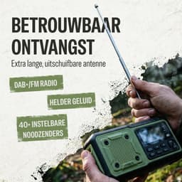 Liveablez® Noodradio Solar Opwindbaar & Batterij - DAB+/FM Draagbare Radio Oplaadbaar Met 5000mAh Powerbank Zonneenergie - Bluetooth - Zaklamp - Rampen - Noodpakket - Legergroen — thumbnail 3