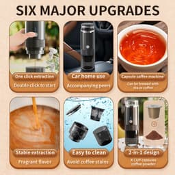 Draagbaar Koffiezetapparaat voor Onderweg - Draadloos voor in de Auto-Capsule Koffie - Gemalen Koffie - Cups - Oplaadbaar - Draagbare Koffiemachine - Zwart-24.5x7.5x7.5cm — thumbnail 4