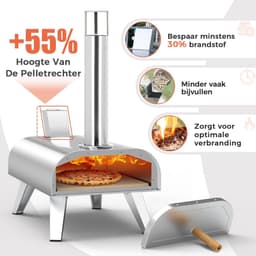 Aurixi® Pizza oven Buiten - Pizza oven Buiten - Pizza oven Buiten Gas - draagbare roestvrijstalen pizzagrill - houtgestookte pizzamaker - Zilver- 54cm x 36cm x 61cm — thumbnail 3