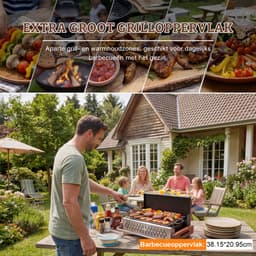 Homavo opvouwbare houtskoolgrill, 38,15 x 20,95 cm, compacte houtskoolbarbecue voor buiten, geschikt voor kamperen, picknicken en tuin, voor 1-4 personen. — thumbnail 5
