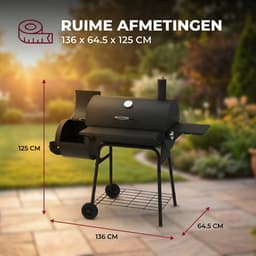 Lugia Houtskool BBQ - Smoker Barbecue – 136 cm – Grote Grill 66x41 cm - Warmhoudrek – Zijtafel met Flessenopener – Zwart — thumbnail 4