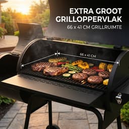 Lugia Houtskool BBQ - Smoker Barbecue – 136 cm – Grote Grill 66x41 cm - Warmhoudrek – Zijtafel met Flessenopener – Zwart — thumbnail 5