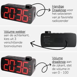 YUCONN Wekkerradio - Wekker Kinderen - Kinderwekker - Grote LED Cijfers - Wekkers Digitaal - Dimbaar Display - Sleeptimer - Rood — thumbnail 2