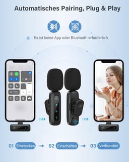 Draadloze Lavaliermicrofoon - 2-Stuks Mini Microfoon met Ruisonderdrukking & Reverb - voor Vlogging, Video, TikTok, YouTube - Zwart - 1 Set — thumbnail 2