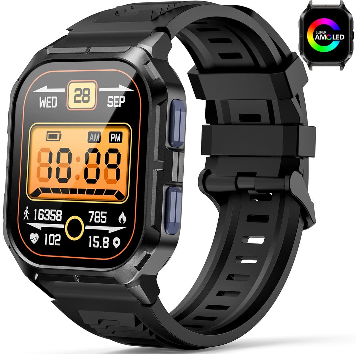 Sytifro Smartwatch D28 - Outdoorhorloges - 1.46'' Display - Smartwatch Heren en Dames - Belfunctie - IP68 Waterdicht - 120+ sportmodi - Stappenteller - Hartslagmeter - Saturatiemeter - Sport Horloge - Geschikt voor iOS/Android- 350 mAh - Zwart — afbeelding 1