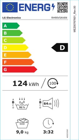LG RH90V5AV6N 9kg Warmtepomp Droger Wit | Eco Hybrid™ | Allergy Care™ | Zelfreinigende condensor — thumbnail 2