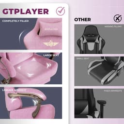 GTPLAYER - Gamingstoel Bureaustoel - Met 160° Verstelbare Rug - Roze Stoff — thumbnail 2