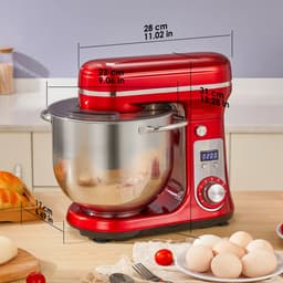 CYRO - Deegmachine - Kneedmachine - Elektrische Deegmixer - Keukenmachine - 6L - 6 Versnellingen - RVS - Stille Motor - Rood — thumbnail 3