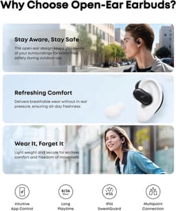 soundcore V20i open-ear koptelefoon by Anker - Verstelbare oorhaken - Comfortabel - Stevige grip - Sterke bas - Ruisvrije telefoongesprekken - IP55 - Led - 36 uur speeltijd - Bluetooth 5.4 oordopjes - Multipoint verbinding — thumbnail 4