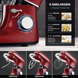 Core® Deegmachine - Elektrische Deegmixer - Keukenmixer - 6.2L - Mixen en Mengen- Rood - 38cm x 24cm x 32cm — thumbnail 3