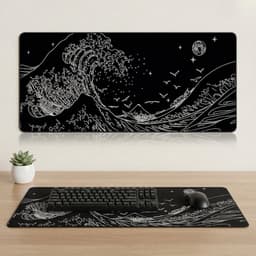 XXL Bureau Muismat - Zwarte Golven Design - Antislip - Geschikt voor Gaming en Werk - 80x30cm — thumbnail 1