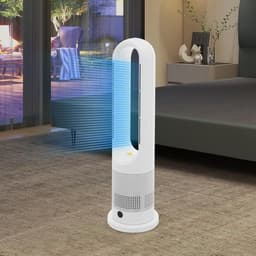 Ventilator Toren - Vloerventilator Bladloos - Zomerse Koelte - Afstandsbediening Inclusief - 67cm Hoog - Wit Zilver — thumbnail 1