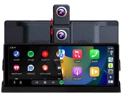 Dashcam voor Auto - 10.26” 4K Dashcam – CarPlay & Android Auto – 350° Rotatie – 6M AHD Achtercamera – Nachtzicht & Rijassistentie - Zwart