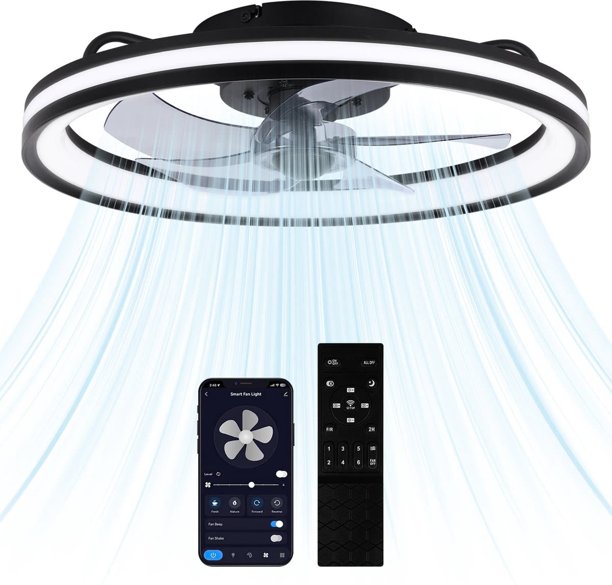 LED Plafond ventilator met Verlichting Ø 50cm - Afstandsbediening smart lamp - Plafond lamp - Zwart & Wit — afbeelding 1