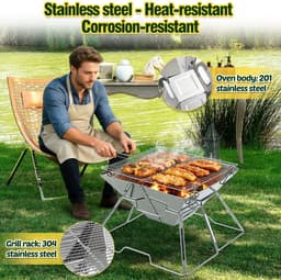 Draagbare Camping Barbecue – Opvouwbare Houtskool BBQ voor Tuin, Balkon en Picknick — thumbnail 3