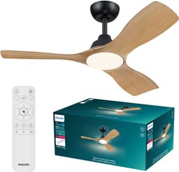 Philips Olas Ventilator met LED lamp - Diameter: 106cm - Instelbaar wit licht van 3000K tot 6500K - Dimbaar tot 5% - Inclusief afstandsbediening - 2650 Lumen - Zwart/Hout — thumbnail 1