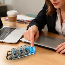 mini mechanische toetsenbord stressverlichter - Keyboard Fidget Toy - sleutelhanger -keyboard - klikje - 4-toetsen schakelaartester - Met achtergrondverlichting - Sleutelhanger -Transparant wit — thumbnail 2