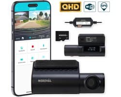 Nordväl DC101-2K Dashcam – Incl. 64GB SD Kaart & Parkeermodus kabel set – 2K HD – Wifi – GPS – Parkeermodus – Nachtzicht – Super compact – Auto camera – Dashcam voor auto