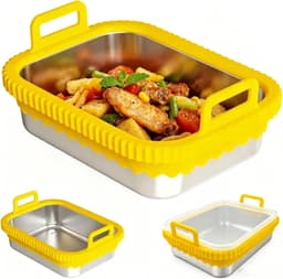 Airfryer roestvrij staal voor COSORI heteluchtfriteuse voor Ninja heteluchtfriteuse AF400EU AF500EU SL400EU AF451EU, roestvrijstalen airfryer accessoires, afneembare siliconen ring (geel — thumbnail 1