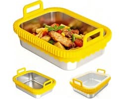 Airfryer roestvrij staal voor COSORI heteluchtfriteuse voor Ninja heteluchtfriteuse AF400EU AF500EU SL400EU AF451EU, roestvrijstalen airfryer accessoires, afneembare siliconen ring (geel