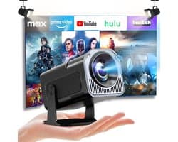 Beamer 4K ondersteunt / WiFi 6 / BT 5.4 Android TV & [geïntegreerde app] automatische focus, Full HD 1080P, hifi-luidspreker, korte brandpuntsafstand, compatibel met HDMI/tv-stick/gaming