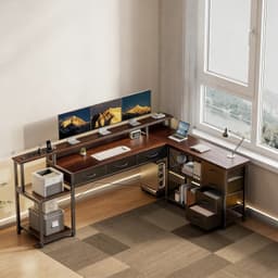 Atlasyx bureau - Tafel - Hoekbureau - Gaming - Bureautafel - CPU-houder - L-vormig ontwerp - 200 x 146 x 78 cm - Bruin — thumbnail 2