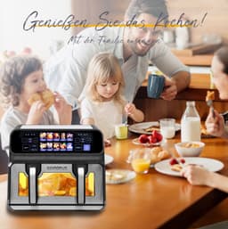 Heteluchtfriteuse – Dubbele Kamer 9 Liter – 2200 Watt – ABS en PC – Zwart – Kijkvenster en Aanraakbediening — thumbnail 1