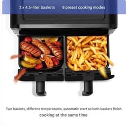 Heteluchtfriteuse – Airfryer - Airfryer Oven - 15L - Dubbele Zones - 2600W - 240V - 8 Programma’s - Dubbele Mand XL -Touch Bedieningspaneel - Kijkvenster - Zwart — thumbnail 3