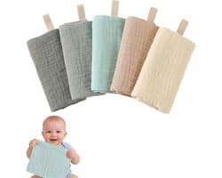 5-delige set baby washandjes, 100% katoen, 22x23 cm, zacht en absorberend, voor gezicht en bad.
