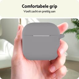 Hoesje Geschikt voor Apple AirPods 5 - Siliconen Hoes met Clip - Silicone Case Cover - Grijs — thumbnail 4