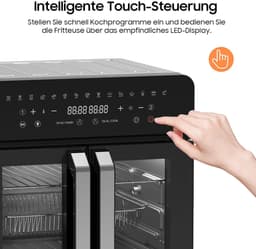 Heteluchtfriteuse 23L Dual Zone - XXL Airfryer met Franse deur, heteluchtfriteuse, oven met dubbele kamer, 15 programma's, 2200 W, 12 accessoires, uitneembare scheidingswand voor kookruimte, 50-200 °C — thumbnail 4