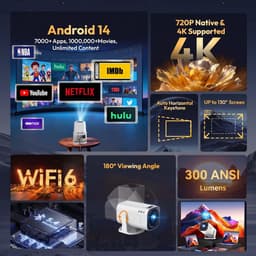 Lamor Mini Beamer - Beamers - Thuisbioscoop - Projector - HD-resolutie van 1280 x 720 - 40 tot 130 inch - 4K - 300 ANSI-lumen — thumbnail 3