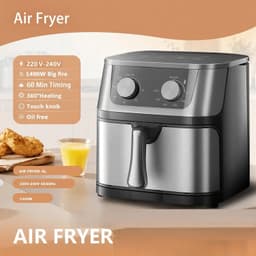 Atlasyx airfryer - Heteluchtfriteuse - Airfryer 8 liter - Airfryer rvs - Mechanische Bediening - 360° Verwarming - 1400 W - Zwart — thumbnail 5