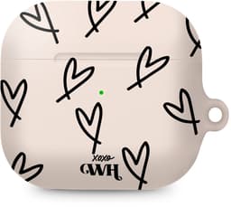 xoxo Wildhearts hoesje geschikt voor AirPods 5 - All Yours - Ook als telefoonhoesje verkrijgbaar - schokbestendige case - koptelefoonhoesje - Matte afwerking - Beschermhoes met hartjesprint - hartjes - Beige - Zwart — thumbnail 1